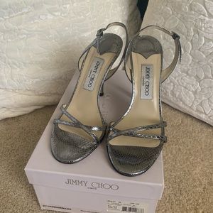 Jimmy Choo pewter snakeskin  sandal size 7.5